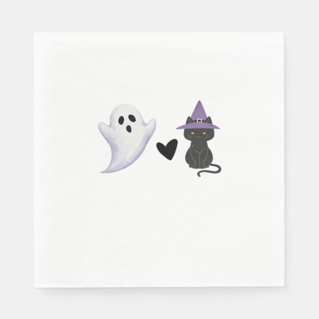 Adorable Halloween Duo Friendly Ghost and Black Ca Napkin (Front)