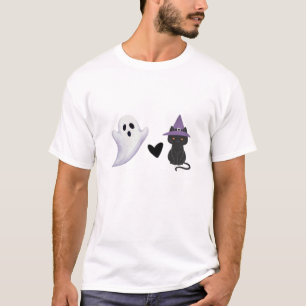 Adorable Halloween Duo Friendly Ghost and Black Ca T-Shirt