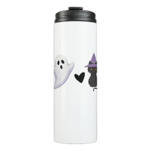 Adorable Halloween Duo Friendly Ghost and Black Ca Thermal Tumbler