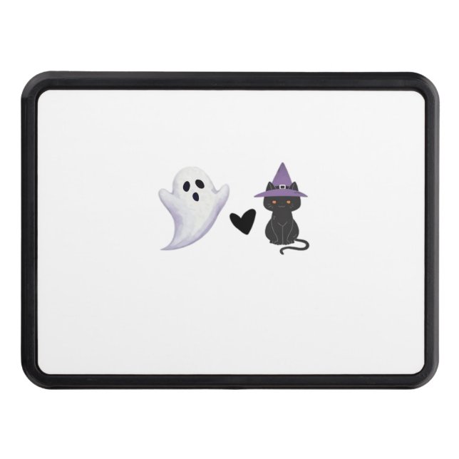 Adorable Halloween Duo Friendly Ghost and Black Ca Trailer Hitch Cover (Front)