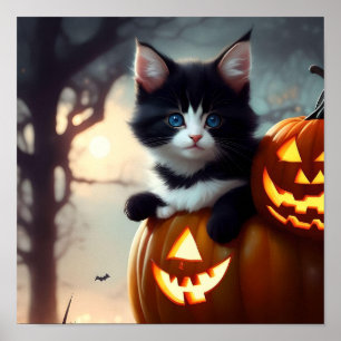 Adorable Halloween Kitten dans une affiche Citroui