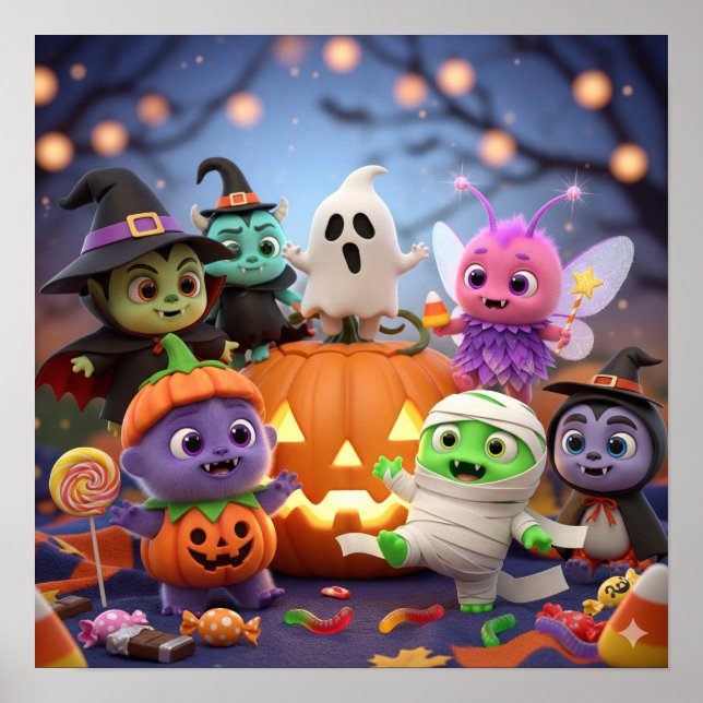 Adorable Halloween Monsters Poster (Front)