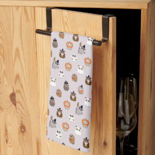 Adorable Halloween Owls Pattern Kitchen Towel