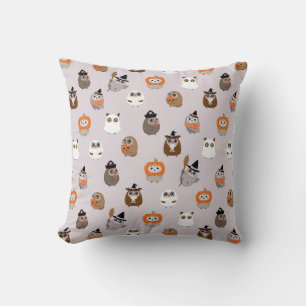 Adorable Halloween Owls Pattern Throw Pillow