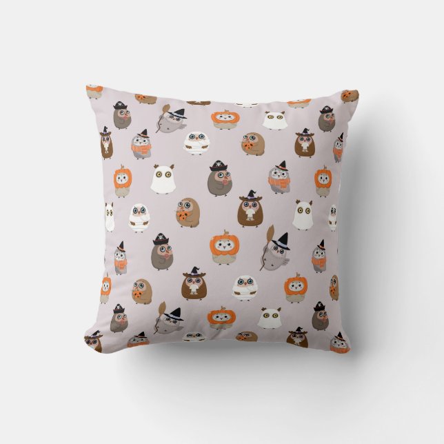 Adorable Halloween Owls Pattern Throw Pillow (Front)