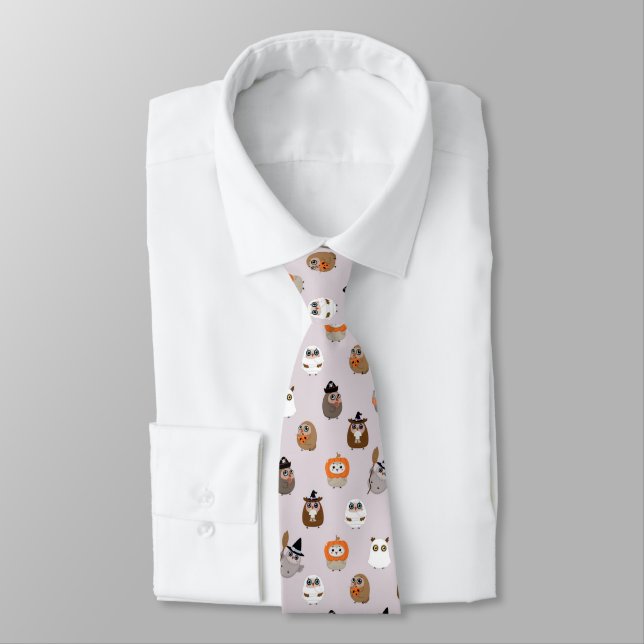Adorable Halloween Owls Pattern Tie (Tied)