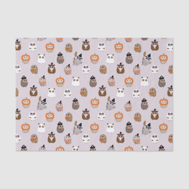 Adorable Halloween Owls Pattern Tissue Paper (Front)