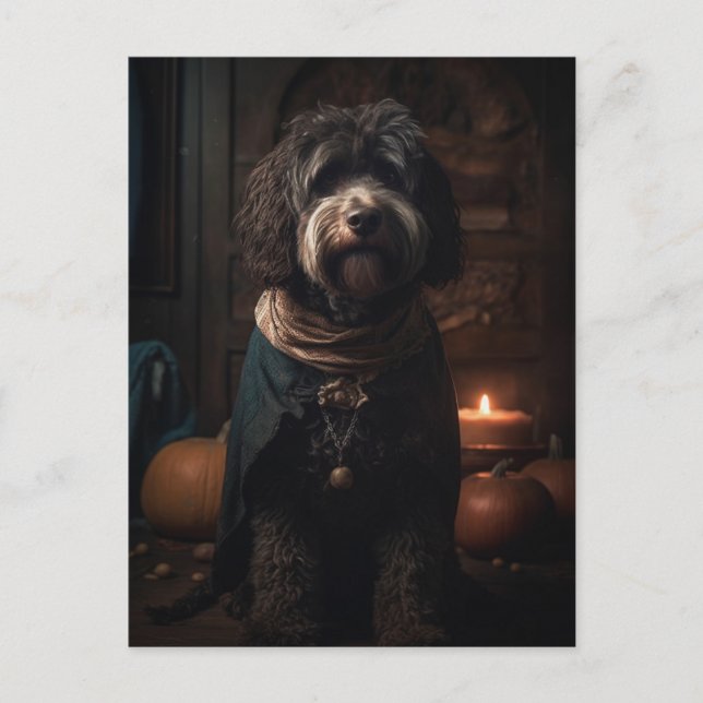 Adorable Halloween Poodle Type Dog Postcard (Front)