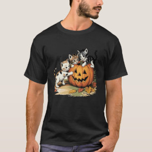 Adorable Halloween Pumpkin Cats - Cute Halloween K T-Shirt