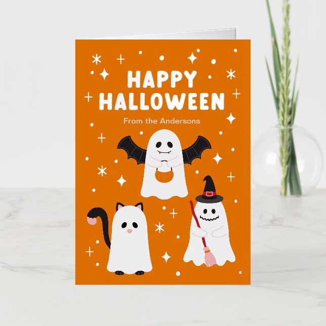 Adorable Halloween Trick or Treat Ghosts Foil Greeting Card (Front)