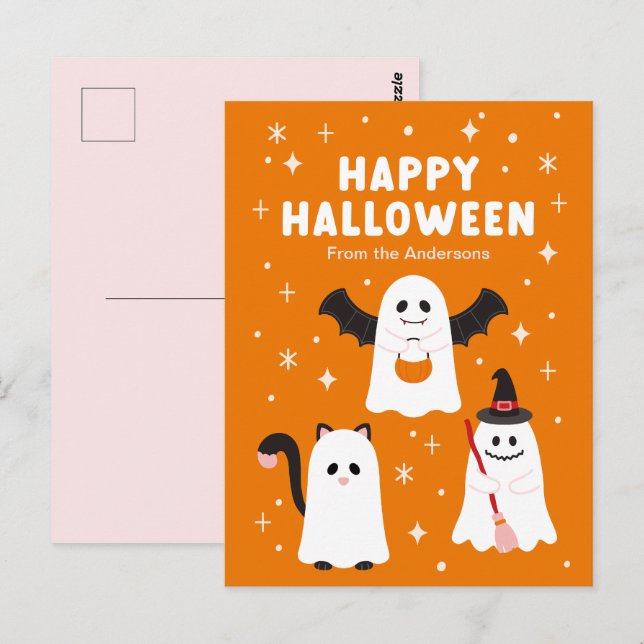Adorable Halloween Trick or Treat Ghosts Postcard (Front/Back)