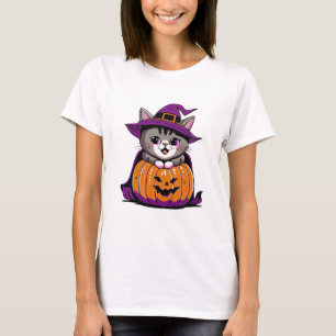 Adorable Halloween Witch Cat T-Shirt