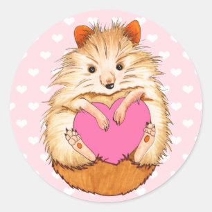 Adorable Hamster & Hearts Illustration Classic Round Sticker