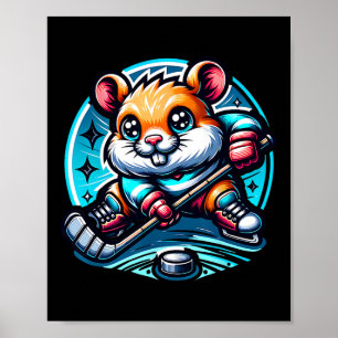 Adorable Hamster Hockey Player Skating Fun  Poster