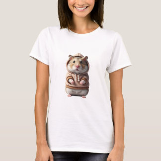 Adorable Hamster in Cozy Pink Hoodie Portrait T-Shirt