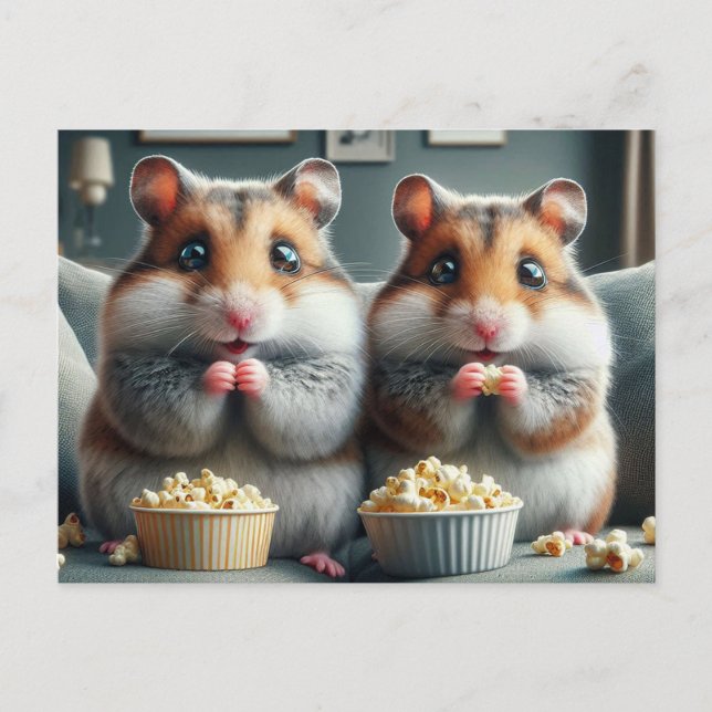 Adorable Hamsters and Popcorn Postcard (Front)