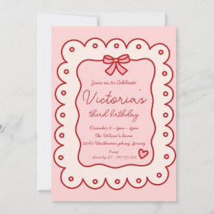 Adorable Hand Drawn Bow Birthday  Invitation