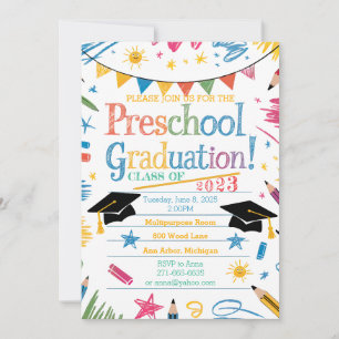 Adorable Hand-drawn Design Preschool Graduation Invitation
