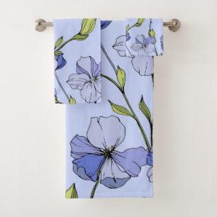 Adorable hand drawn floral Cute blue garden Bath Towel Set