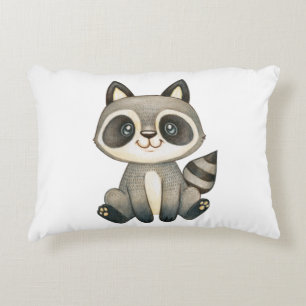 Adorable Hand-Drawn Raccoon Illustration Accent Pillow