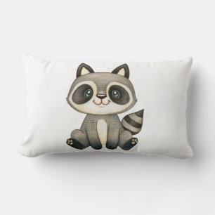 Adorable Hand-Drawn Raccoon Illustration Lumbar Pillow