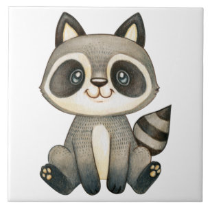 Adorable Hand-Drawn Raccoon Illustration Tile