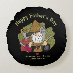Adorable Handyman & Carpenter Garden Gnome Round Pillow