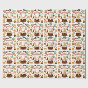 Adorable Happy Birthday Cute Cake & Bear Wrapping Paper