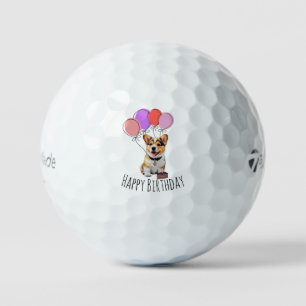 Adorable 'Happy Birthday' Pink Corgi Birthday Gift Golf Balls