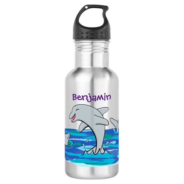 Adorable happy dolphins cartoon illustration 532 ml water bottle (Front)