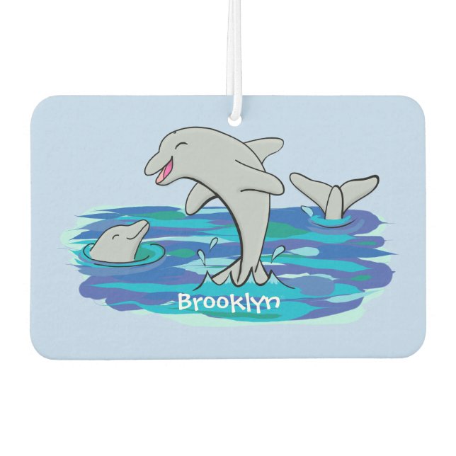 Adorable happy dolphins cartoon illustration air freshener (Front)