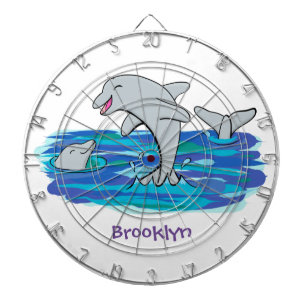 Adorable happy dolphins cartoon illustration dartboard