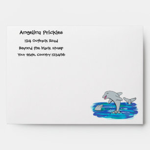 Adorable happy dolphins cartoon illustration envelope