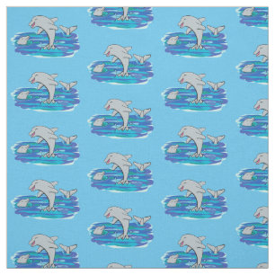 Adorable happy dolphins cartoon illustration fabric