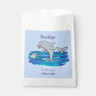 Adorable happy dolphins cartoon illustration favour bag