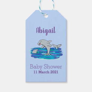 Adorable happy dolphins cartoon illustration gift tags