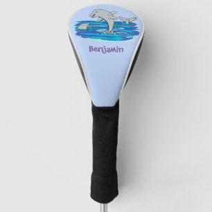 Adorable happy dolphins cartoon illustration golf head cover