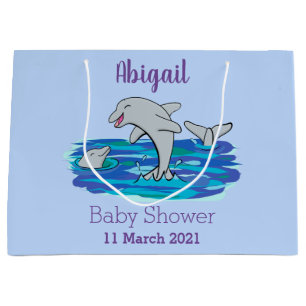Adorable happy dolphins cartoon illustration large gift bag