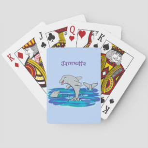 Adorable happy dolphins cartoon illustration playing cards