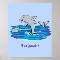 Adorable happy dolphins cartoon illustration