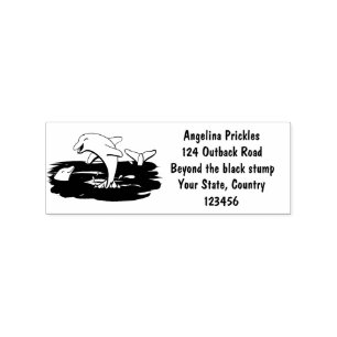 Adorable happy dolphins cartoon illustration rubber stamp