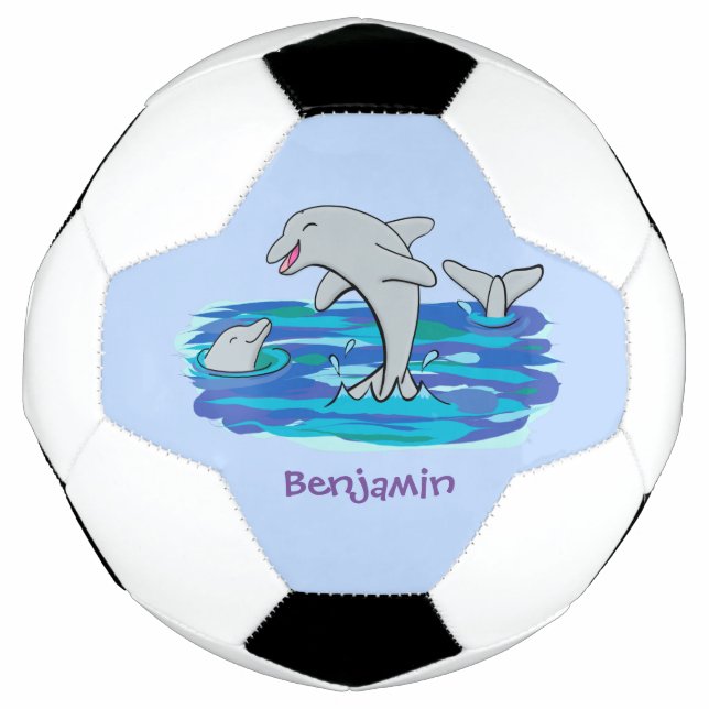 Adorable happy dolphins cartoon illustration soccer ball (Front)
