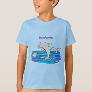 Adorable happy dolphins cartoon illustration T-Shirt