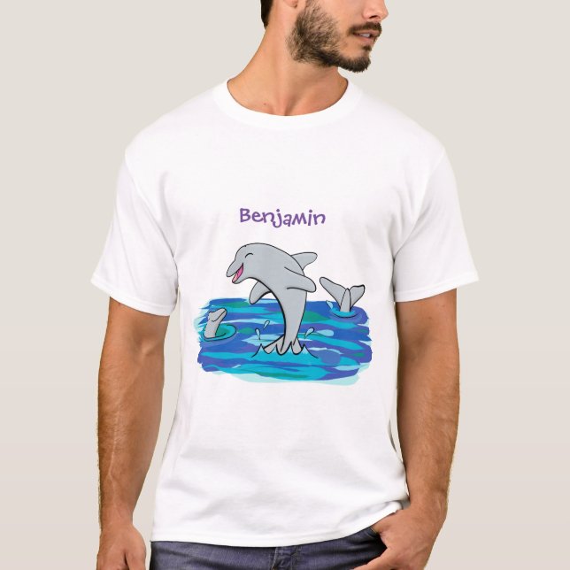 Adorable happy dolphins cartoon illustration T-Shirt (Front)