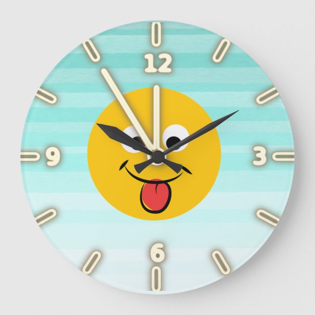 Adorable Happy Emoji Face-Be happy always Large Clock (Front)