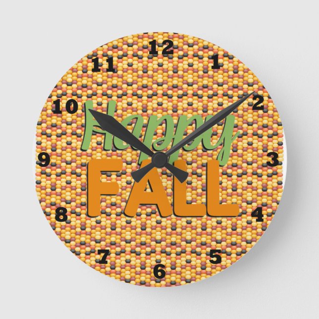 Adorable Happy Fall Wall Clock (Front)