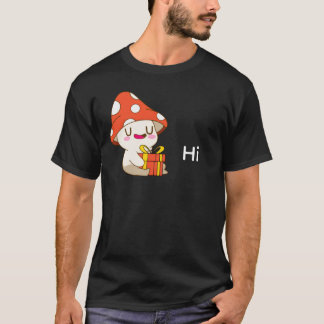 Adorable Happy Mushroom with Present – Cute Birthd T-Shirt