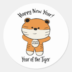 Adorable Happy New Year 2022 Year of the Tiger Classic Round Sticker