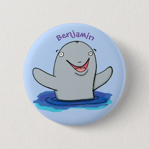 Adorable happy porpoise cartoon illustration 2 inch round button