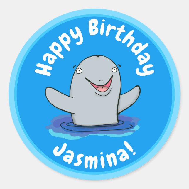 Adorable happy porpoise cartoon illustration classic round sticker (Front)